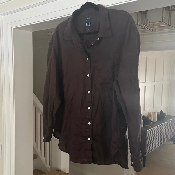 GAP - 100% Linen Brown Button Shirt - Lightweight Summer Casual - Size XL - Picture 5 of 16